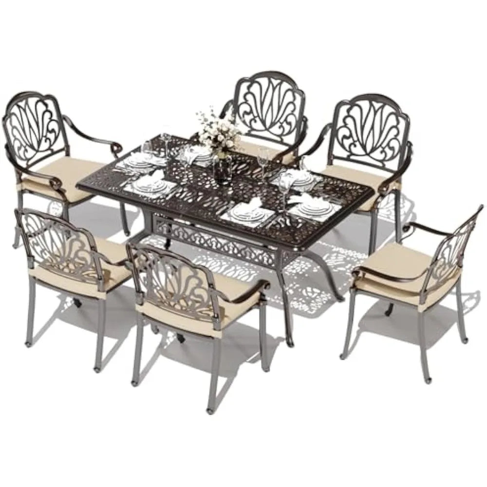 Retro Outdoor Dining Set for 6 with Umbrella and Table