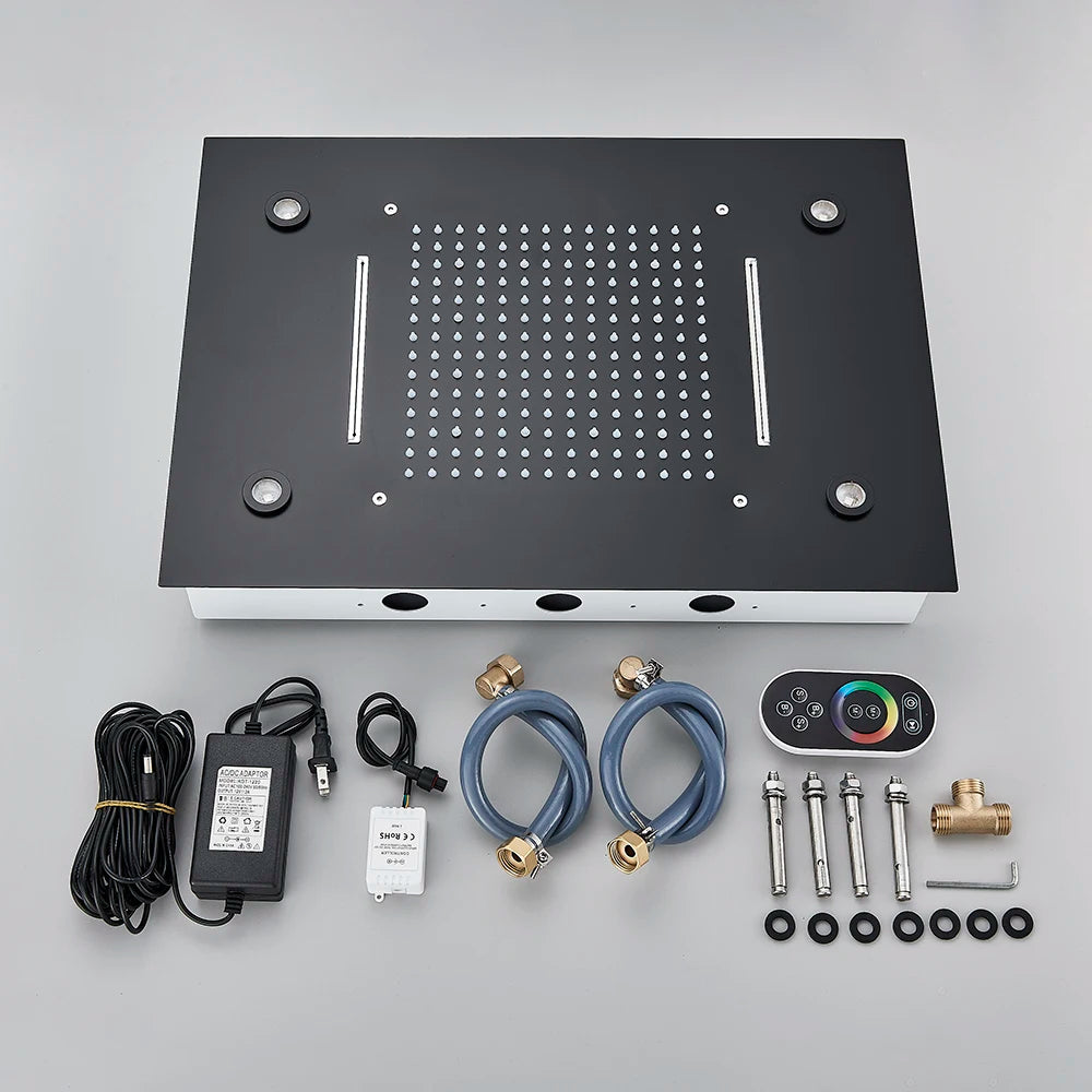 Black Intelligent Remote Control Rainfall Shower Head System