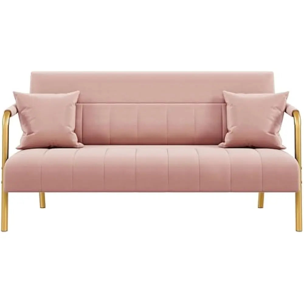 Luxurious Velvet Sofa with Gold-Tone Arms for Living Room