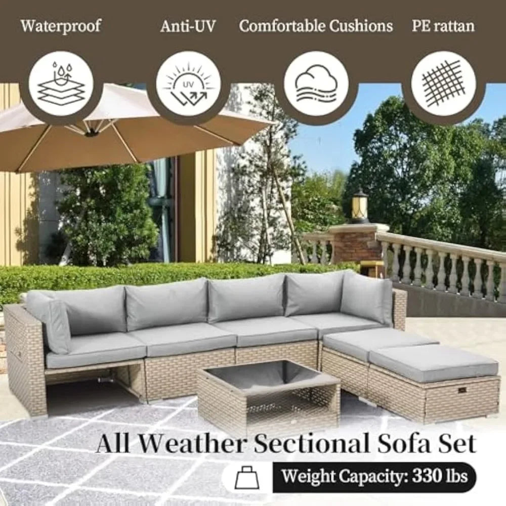 7 Piece Boho Wicker Patio Furniture Set for Outdoor Conversation