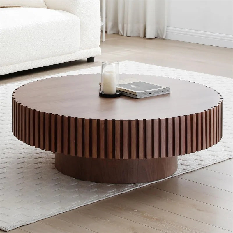 Modern Walnut Round Coffee Table Handcrafted Solid Wood Design