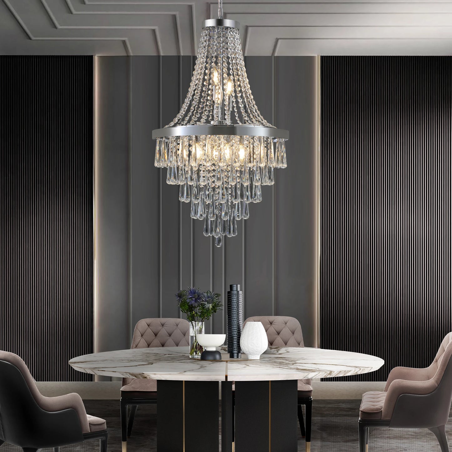 Large Luxury Silver Crystal Chandelier with Dazzling K9 Crystals