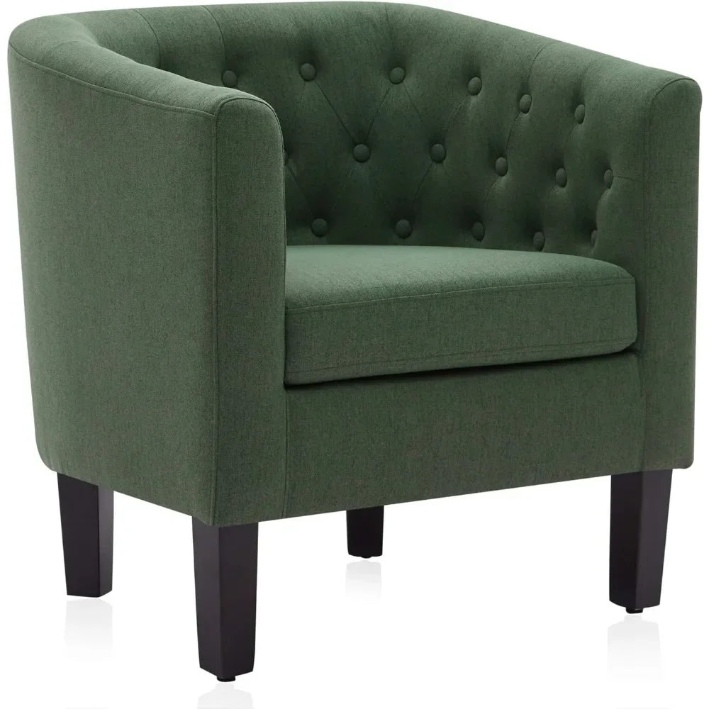 Elegant Linen Accent Chair with Sturdy Legs and Tufted Design
