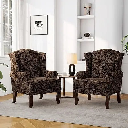 High Back Upholstered Accent Chair with Floral Brown Design