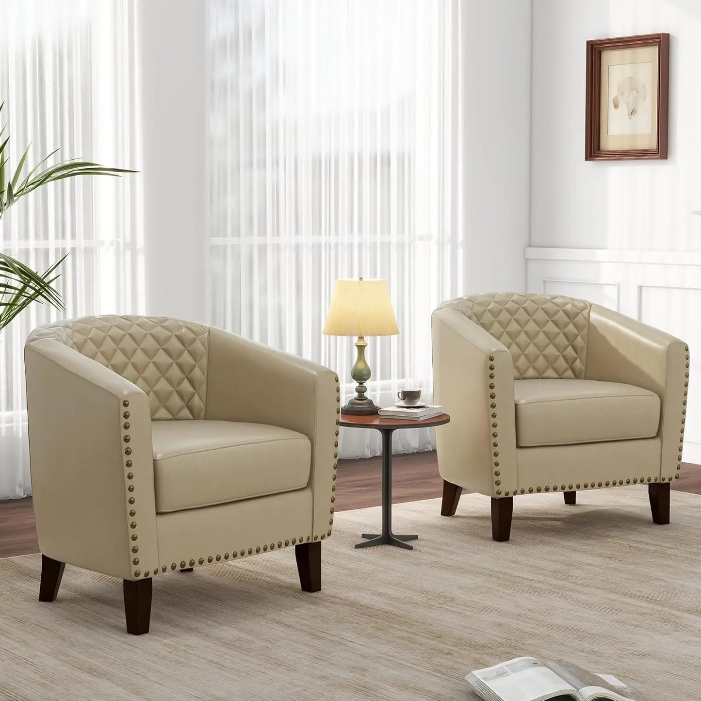 Faux Leather Barrel Accent Chairs Set of 4 Comfy Modern Design