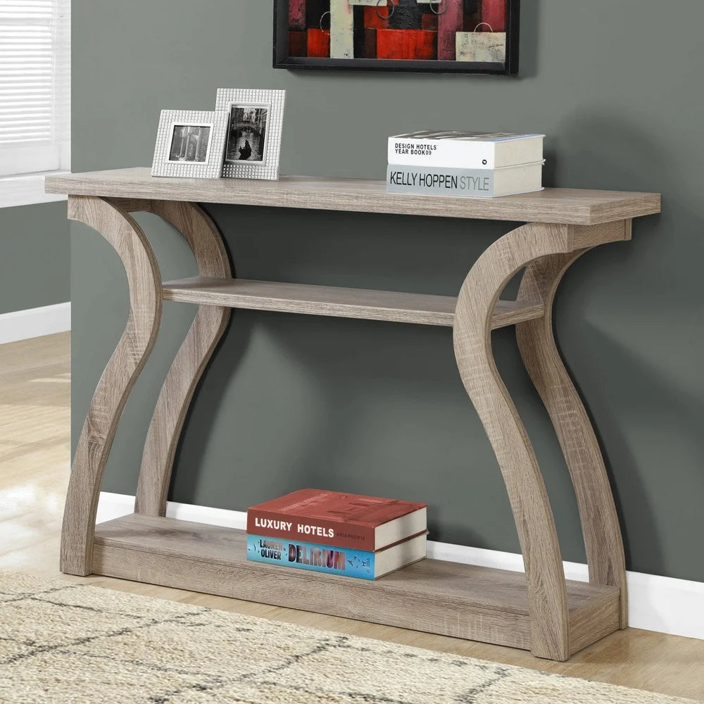 Narrow Accent Console Table with Curved Base and 3-Tiered Shelves