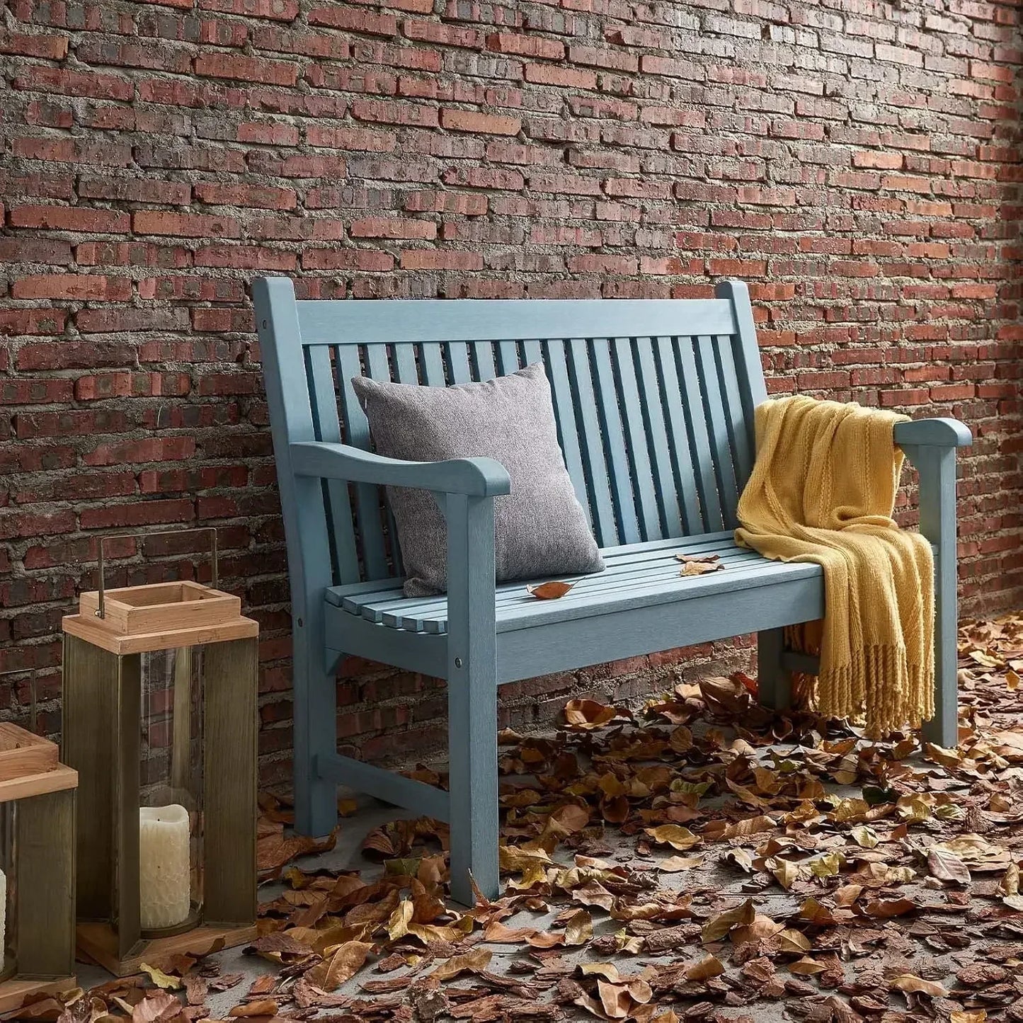 Blue 2-Person All-Weather Garden Bench for Patio and Park