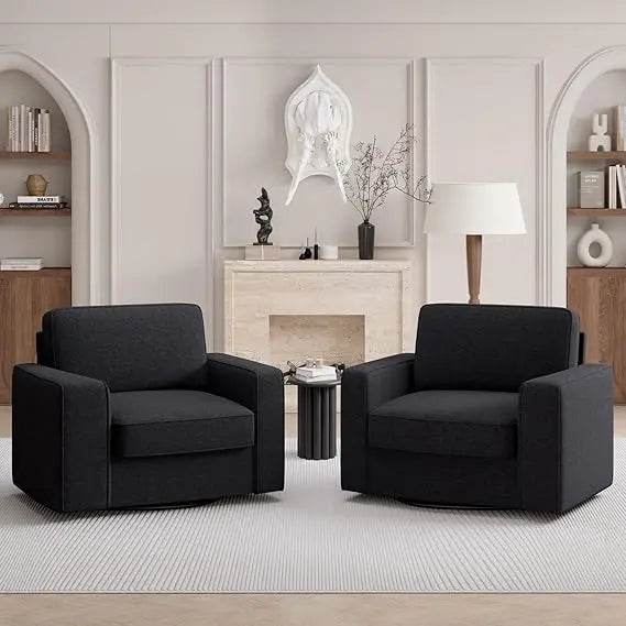 Beige Swivel Accent Sofa Chair Set of 2 for Living Room Office