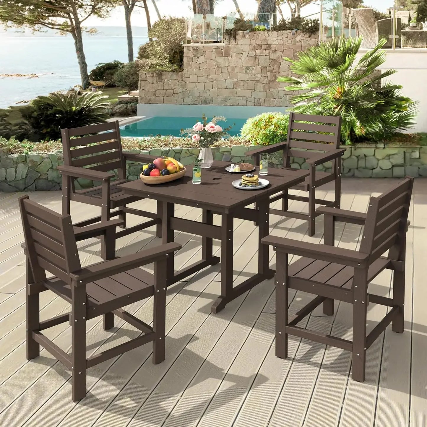 7 Piece Patio Table and Chairs Set with Umbrella Hole