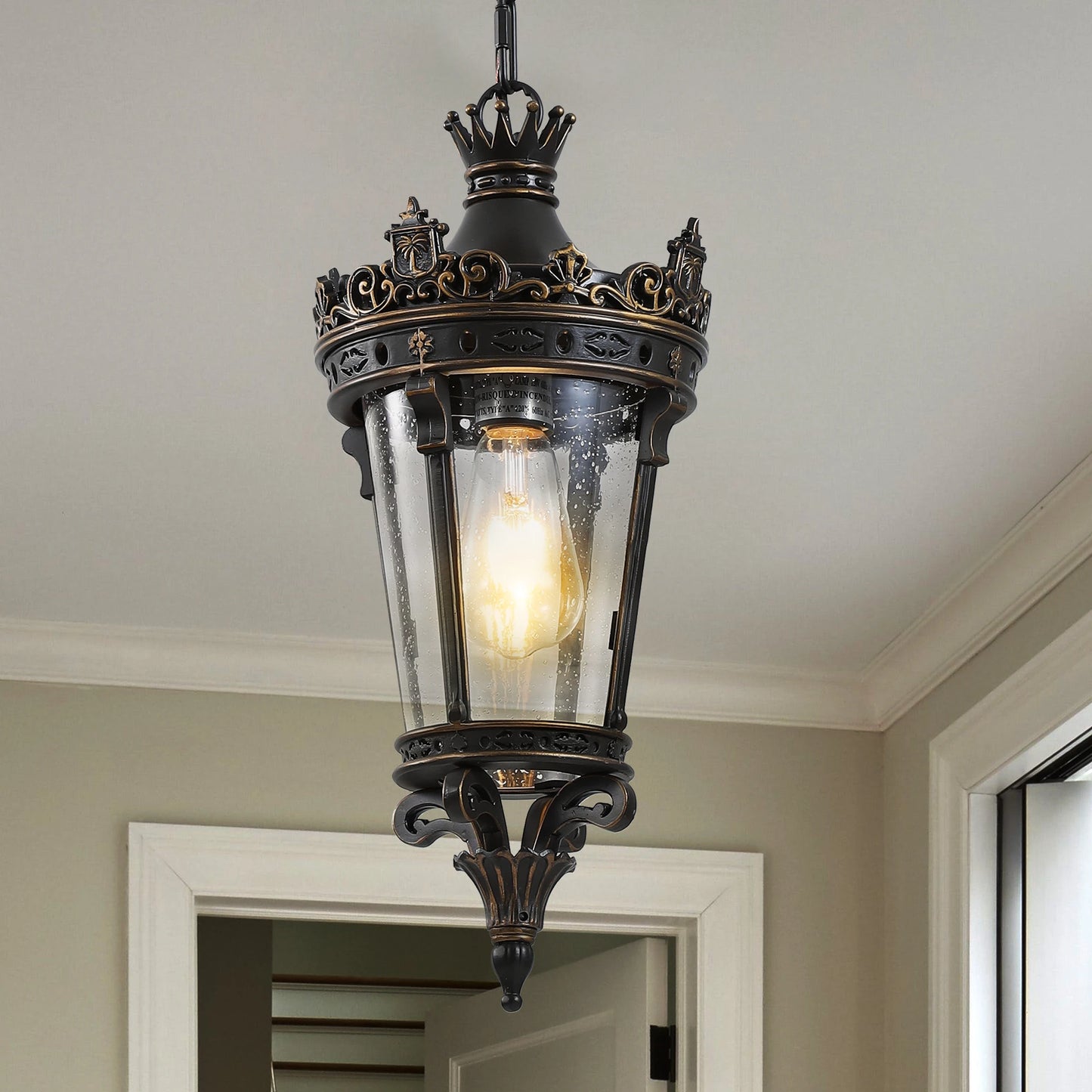 Antique Crown Outdoor Hanging Lantern with Vintage Metal Design