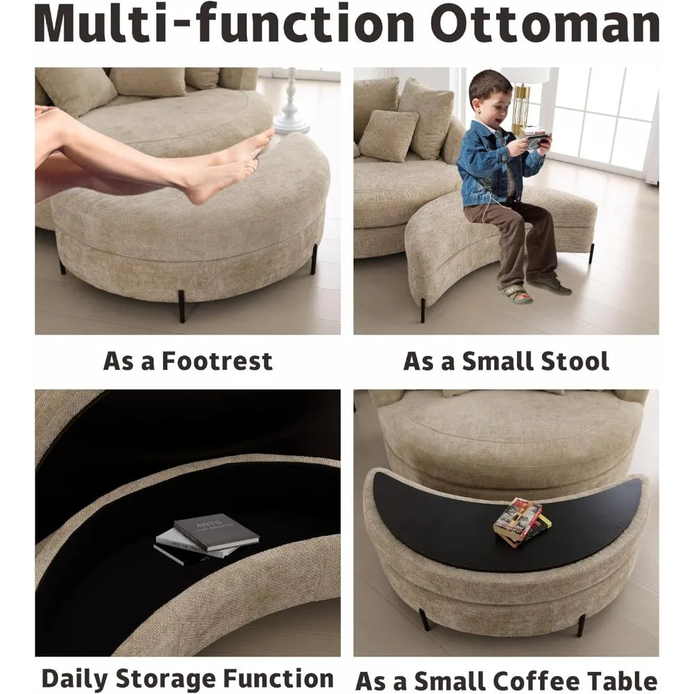 Oversized Round Barrel Chair with Ottoman for Living Room