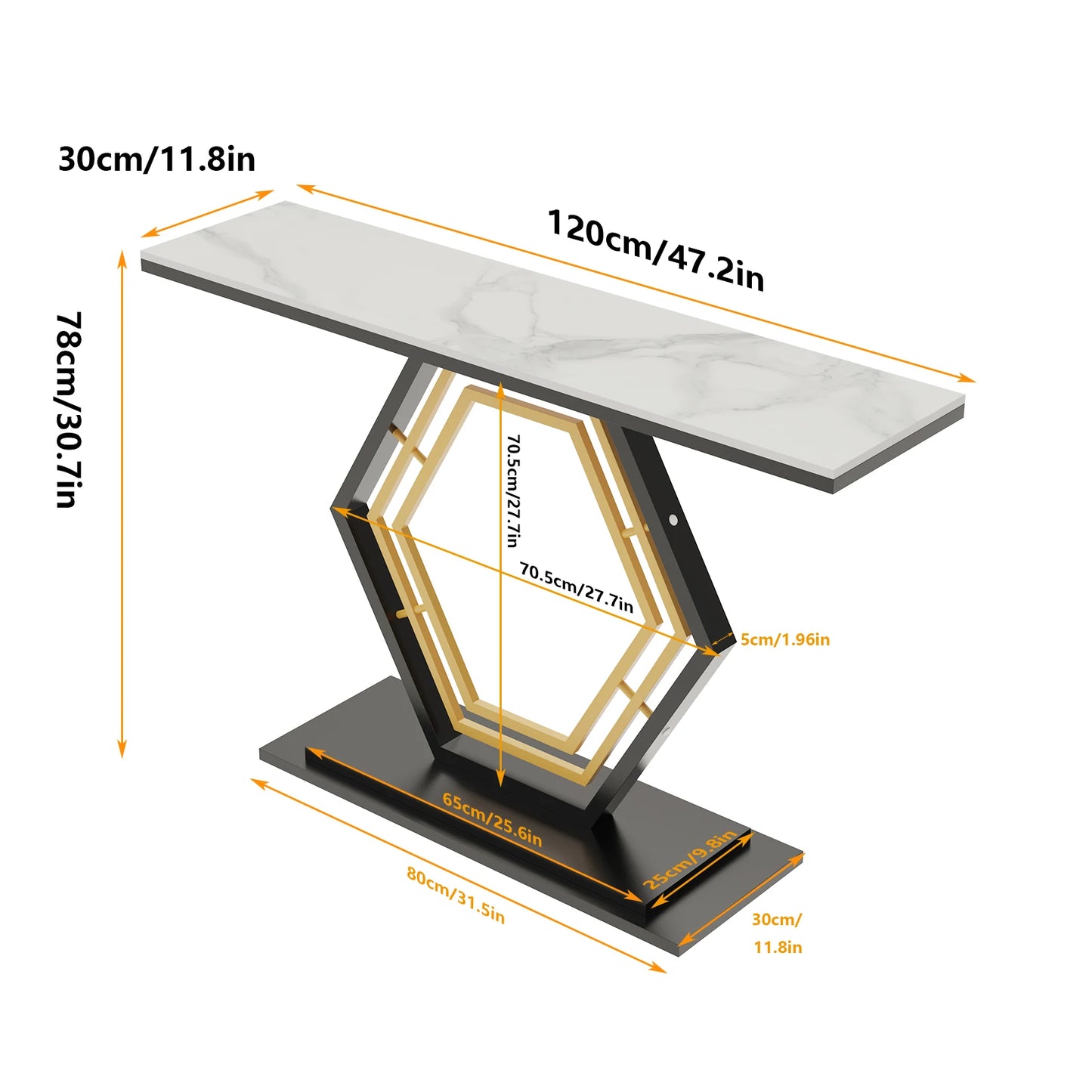 Modern Metal Console Table with Sintered Stone Top for Entryway
