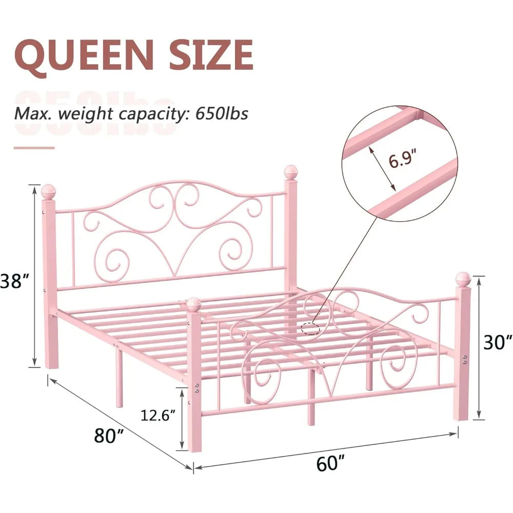 Queen Size Heavy Duty Metal Bed Frame with Slat Support