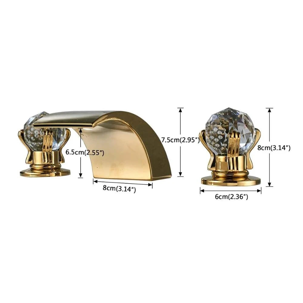 LED Widespread Bathroom Faucet Waterfall Gold Polished Design
