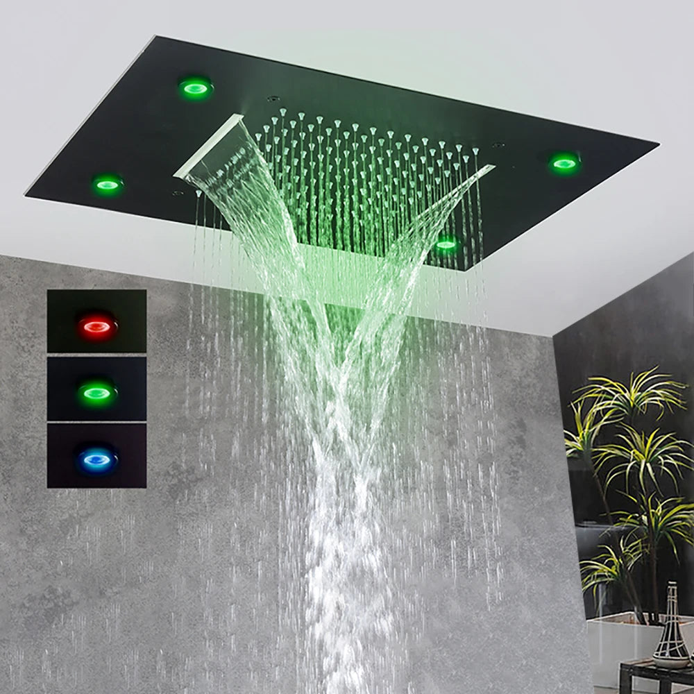 Black Intelligent Remote Control Rainfall Shower Head System