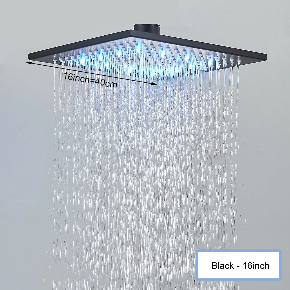 Black Intelligent Remote Control Rainfall Shower Head System