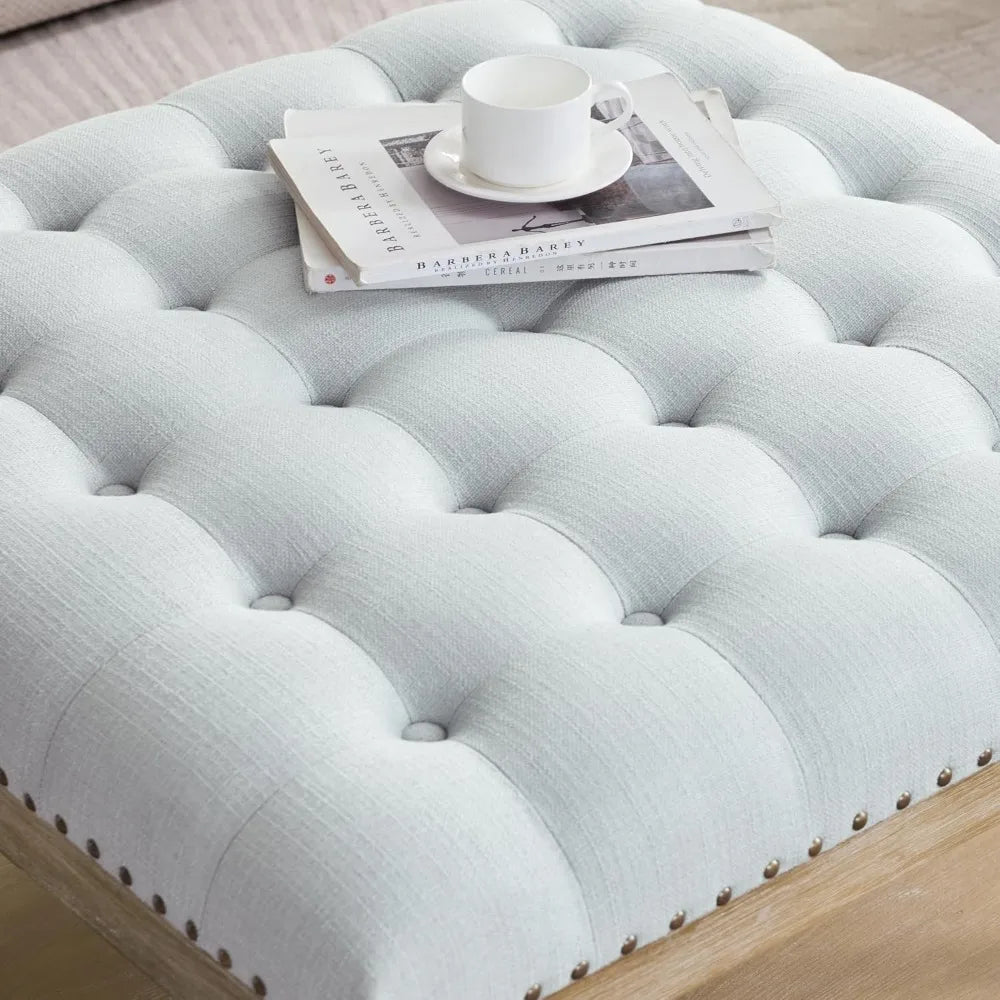 Large Square Tufted Ottoman Coffee Table with Storage Shelf