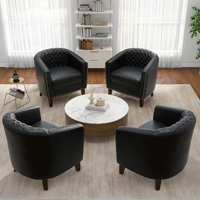 Faux Leather Barrel Accent Chairs Set of 4 Comfy Modern Design