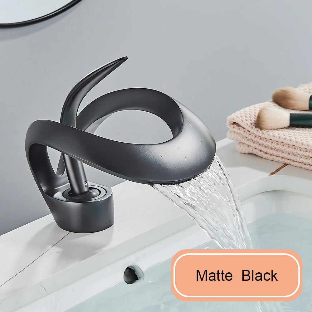 Gold Brass Waterfall Bathroom Faucet Single Handle Mixer Tap