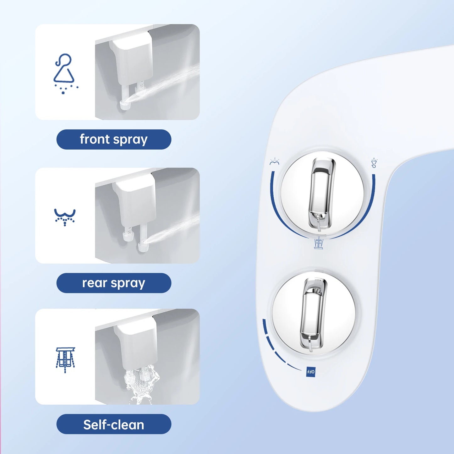 Non-Electric Bidet Attachment with Adjustable Water Pressure