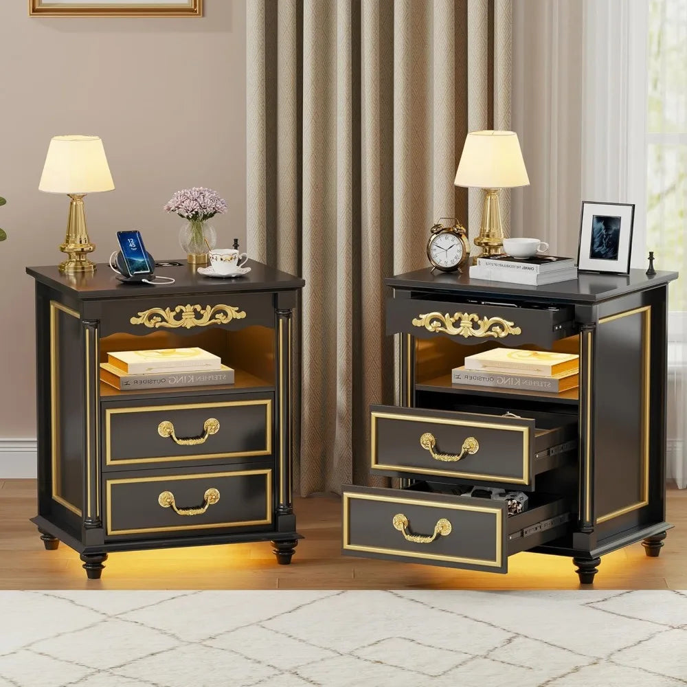 Set of 2 Nightstands with Gun Drawer and USB Charging Ports