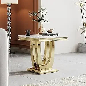 White Marble Console Table with Stainless Steel Base for Living Room