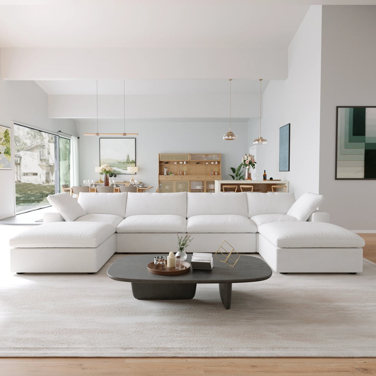 Modular Convertible Cloud Couch U-Shaped 6-Seats Sectional Sofa