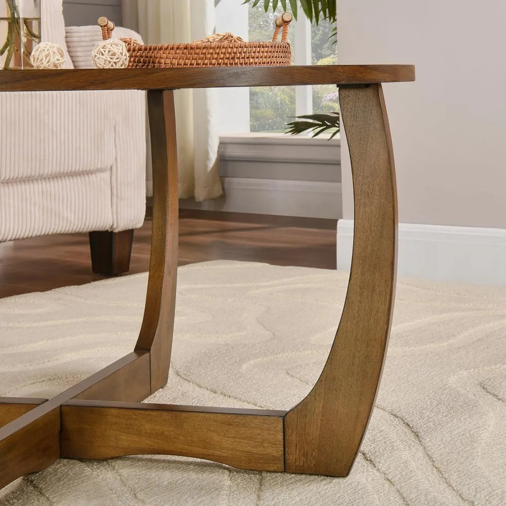 Mid Century Modern Round Walnut Coffee Table for Living Room