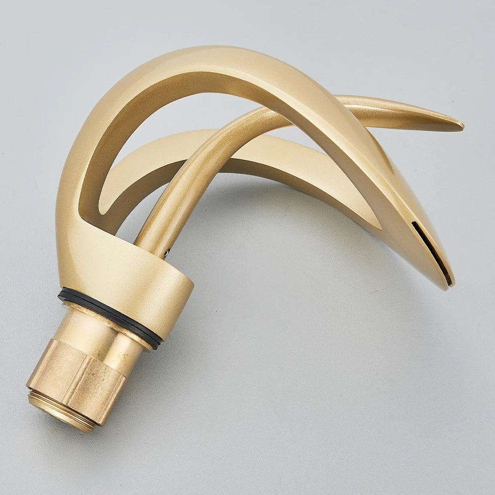 Gold Brass Waterfall Bathroom Faucet Single Handle Mixer Tap
