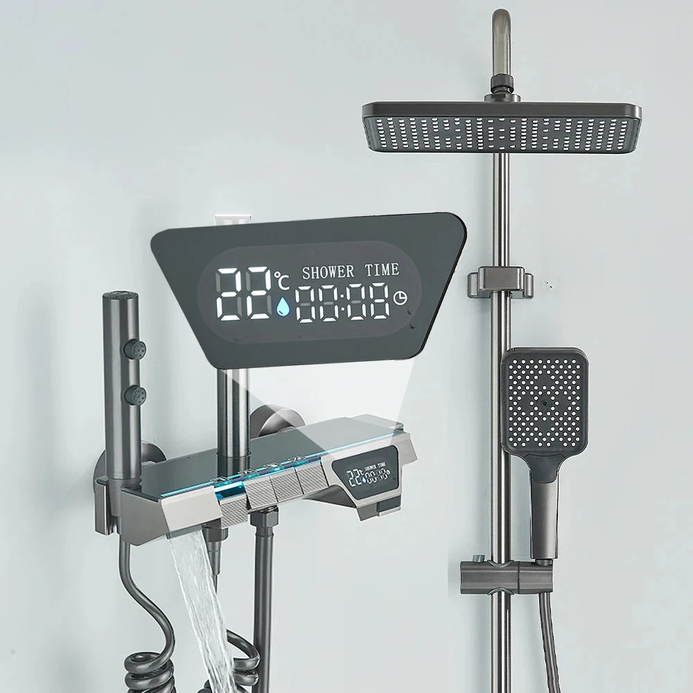 White Bathroom Shower Faucet with Digital Display and Tap