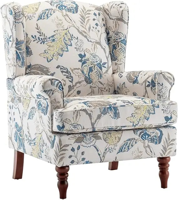 Floral Accent Chair with High Back Upholstered Armchair