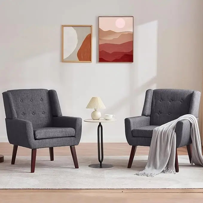 Button Tufted Accent Chairs Set of 2 Mid Century Modern Style