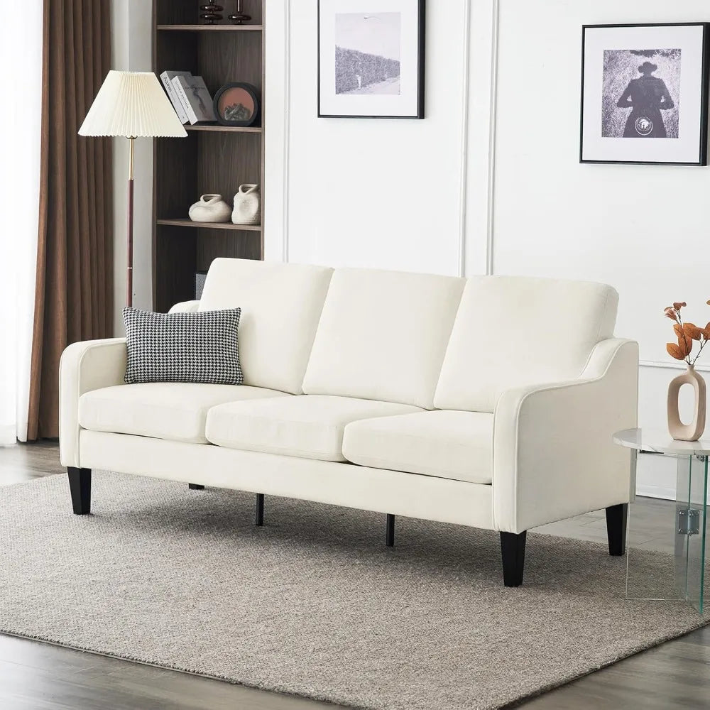 Comfy 71 Inch Mid Century Modern 3 Seater Sofa in Creamy White