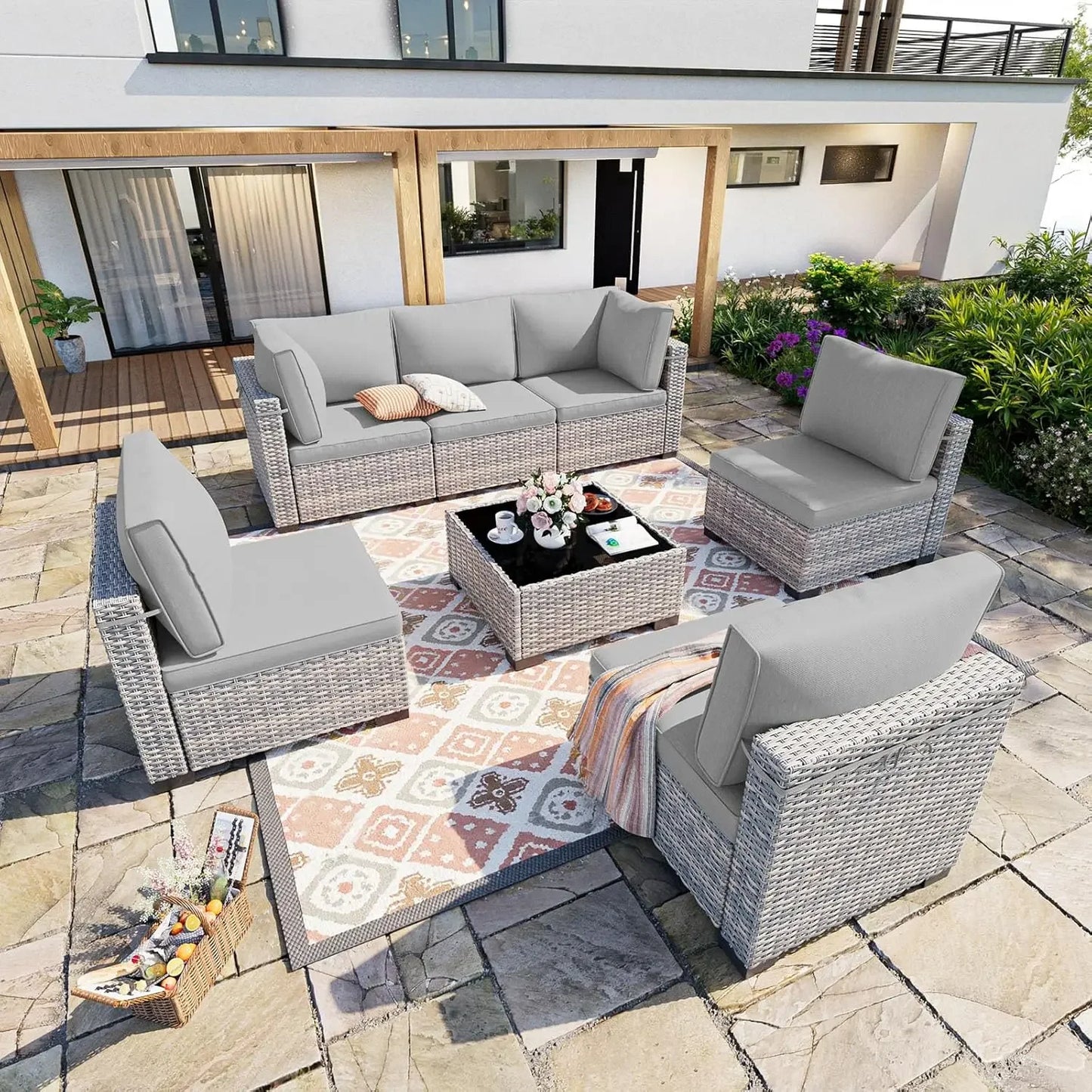 7-Piece Outdoor Sectional Patio Furniture Set with Thick Cushions