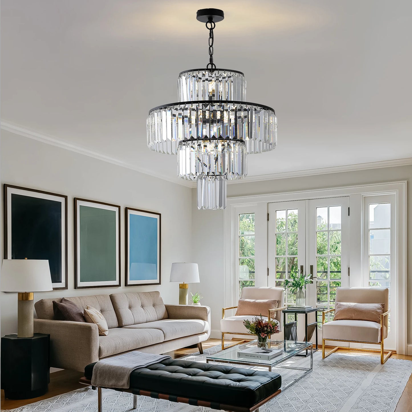 ARLGSITE Luxury Crystal Chandelier Flush Mount Ceiling Light