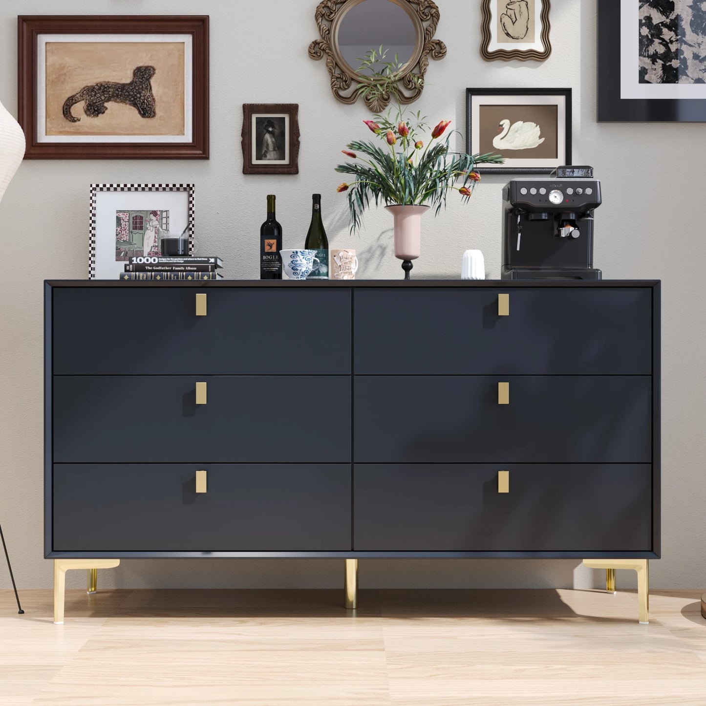 FUFU GAGA Modern Navy Blue Dresser with 6 Drawers for Home