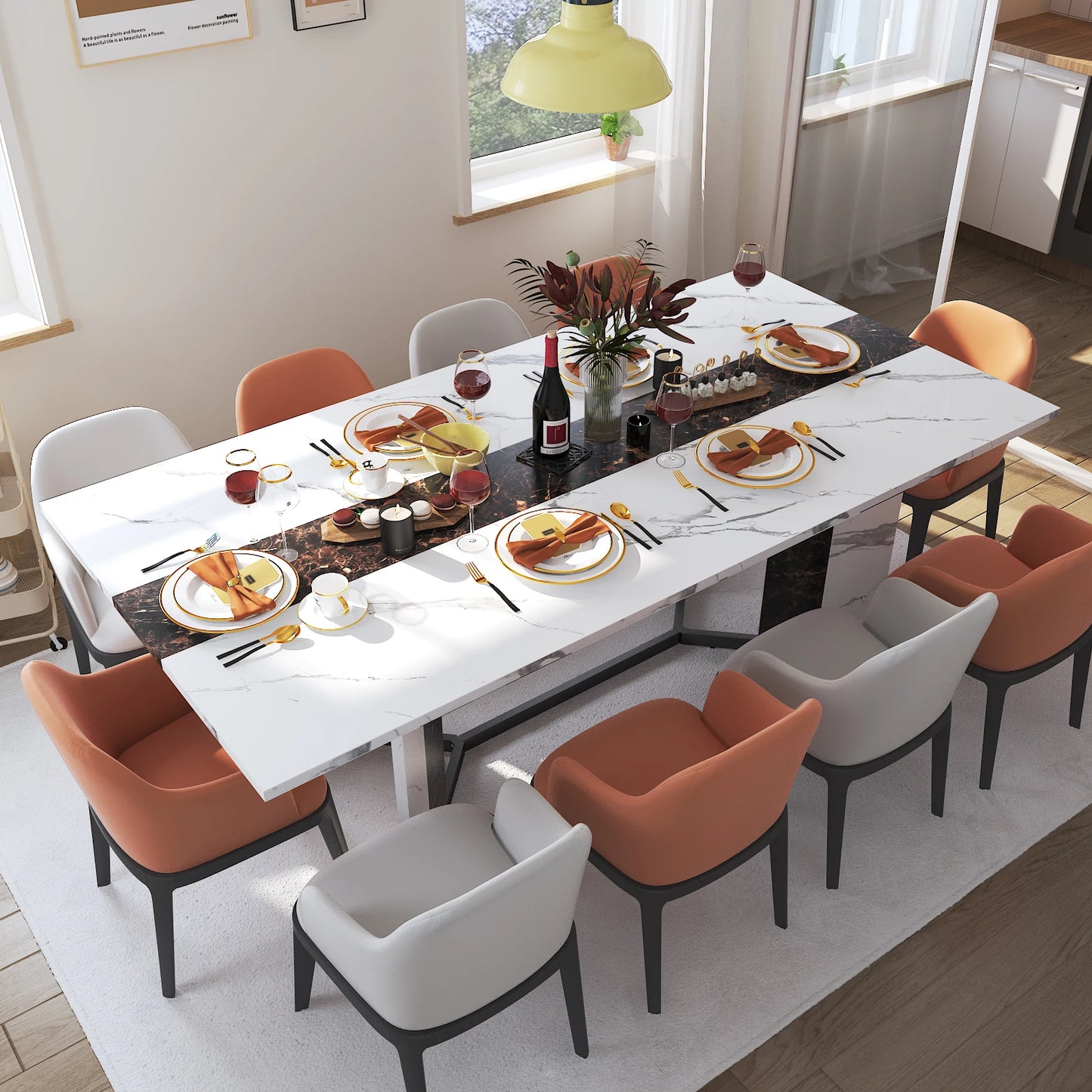 Large Luxurious Rectangular Dining Table for 6 to 10 People