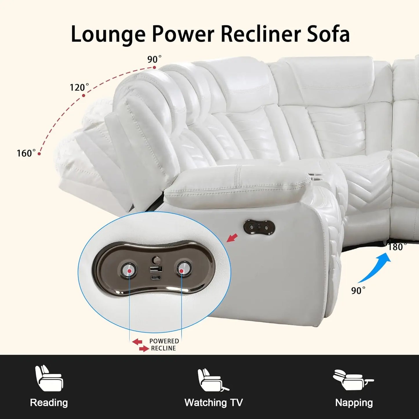 Power Couch Recliner Electric Leather Sofa with Bluetooth Speaker