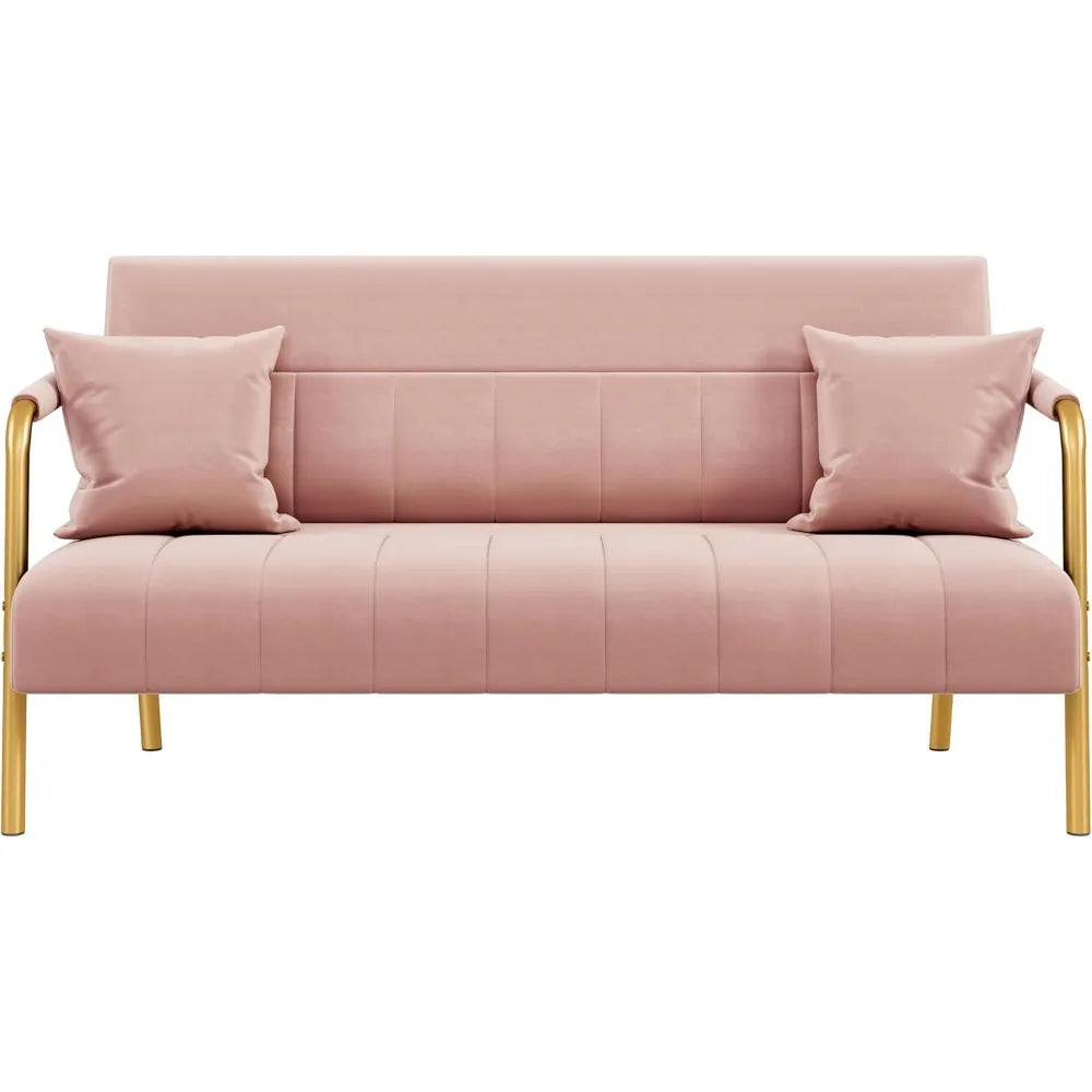 Luxurious Velvet Sofa with Gold-Tone Arms for Living Room