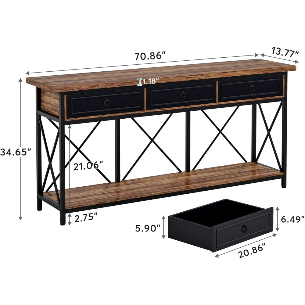 Extra Long Farmhouse Console Table with Storage Drawers