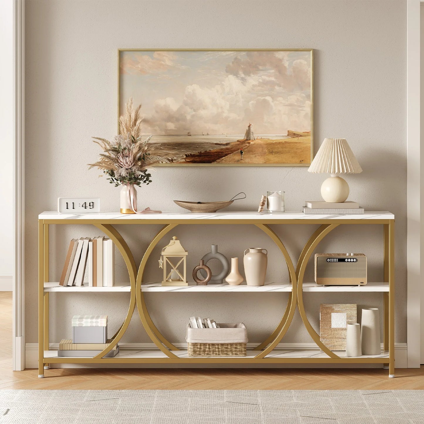 Modern 70.8 Inch Console Table with 3 Tier Storage Shelves