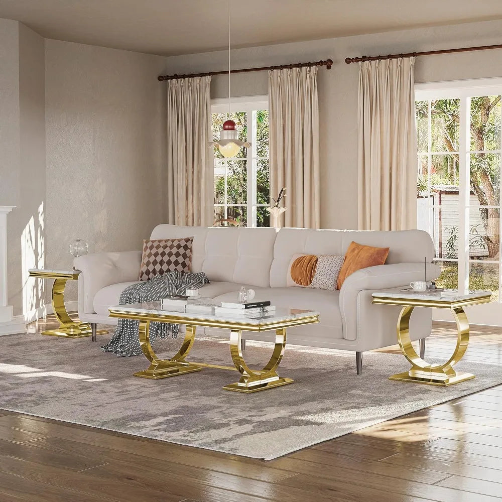 Elegant White and Gold Coffee Table for Stylish Living Rooms