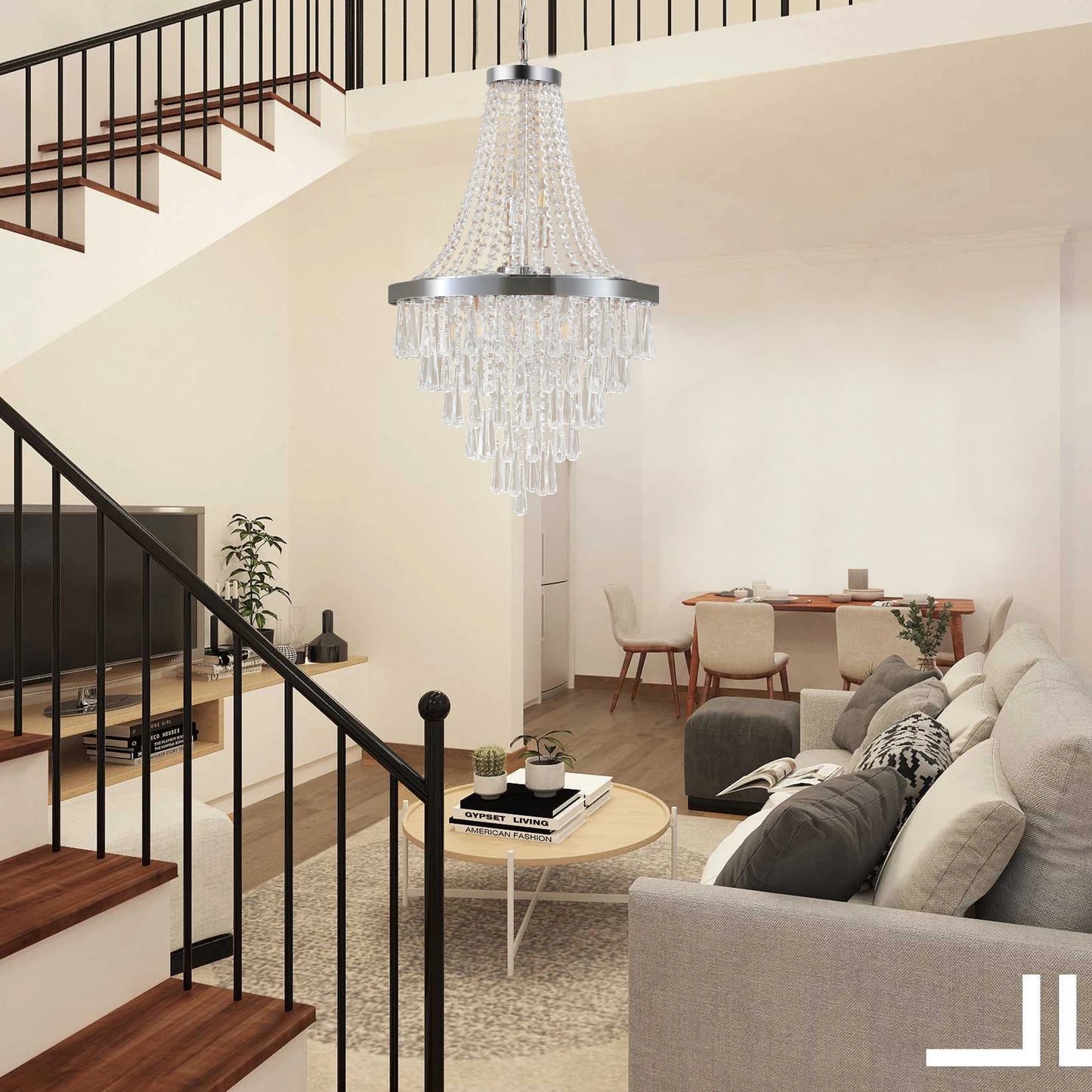 Large Luxury Silver Crystal Chandelier with Dazzling K9 Crystals