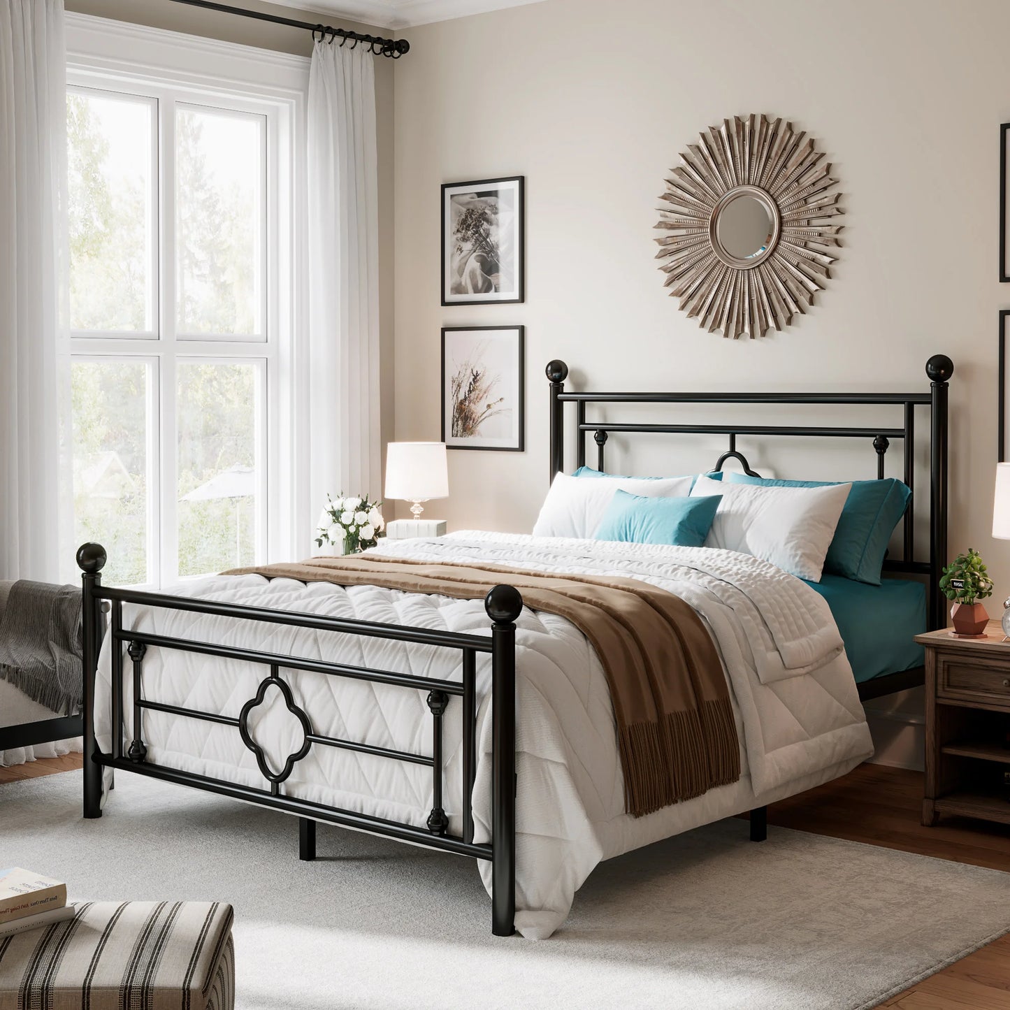HOOMIC 14 Inch Vintage Metal Platform Bed Frame with Iron Design