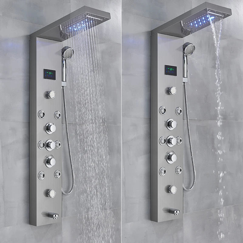 LED Rainfall Shower Faucet Set with Temperature Display and Massage