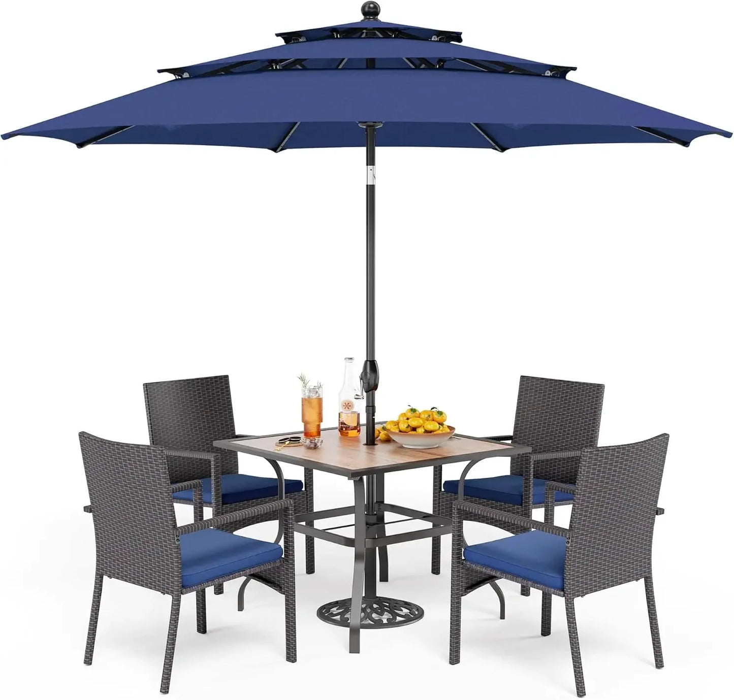5 Piece Outdoor Dining Set with Cushioned Chairs and Umbrella