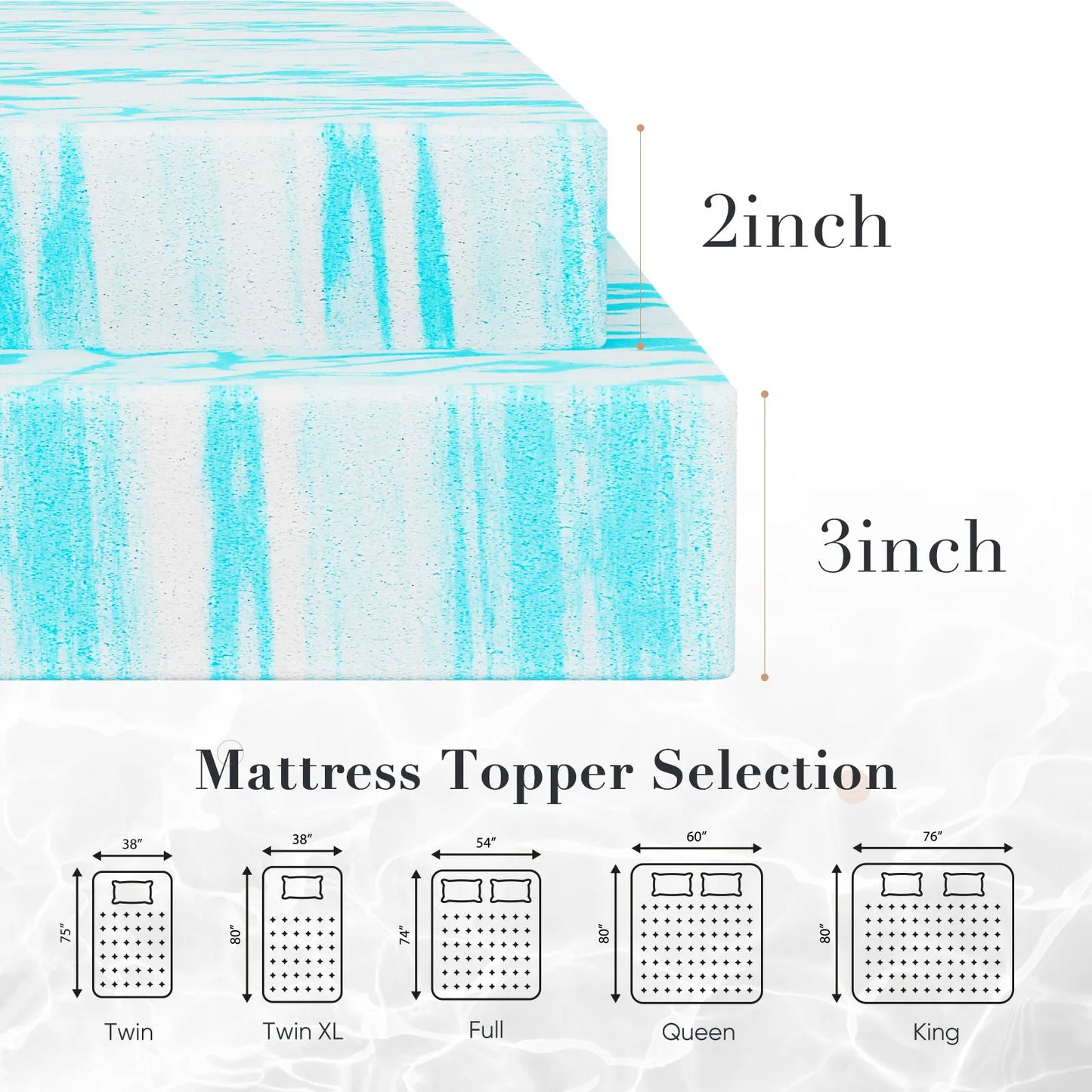 JHK 2-3 Inch Full Size Gel Memory Foam Mattress Topper Cooling