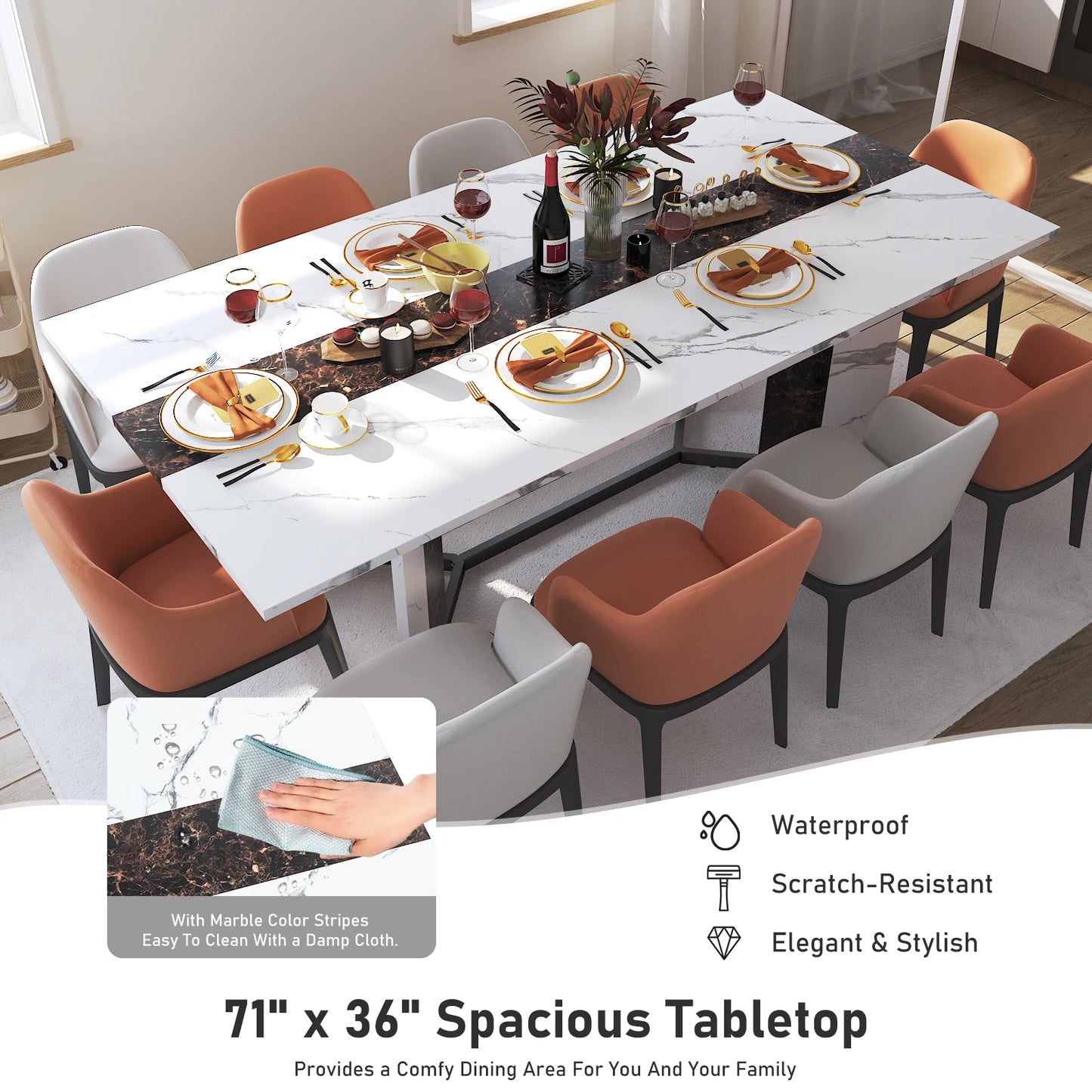 Large Luxurious Rectangular Dining Table for 6 to 10 People