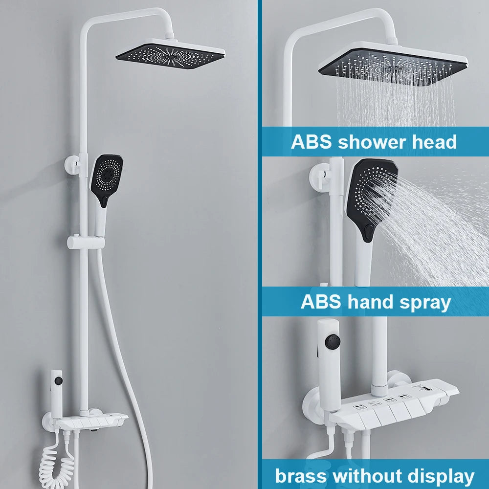 White Bathroom Shower Faucet with Digital Display and Tap