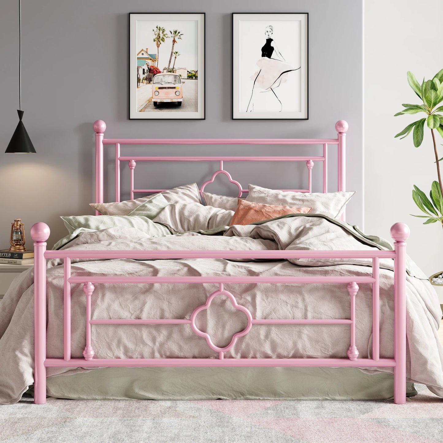 HOOMIC 14 Inch Vintage Metal Platform Bed Frame with Iron Design